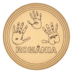 Cerc din lemn, cu model palme, gravat cu Romania