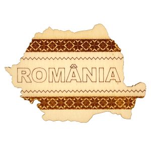 Harta Romaniei gravata cu model, Romania, din lemn
