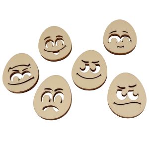 Set 6 oua paste, model emoticons, din lemn, 6 cm